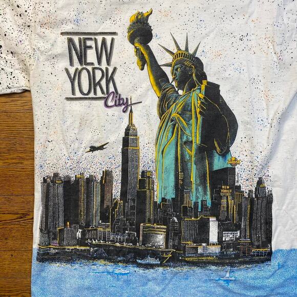Vintage 90s Rare Island Boyz New York City World Trade Center AOP T Shirt XL - Picture 2 of 6